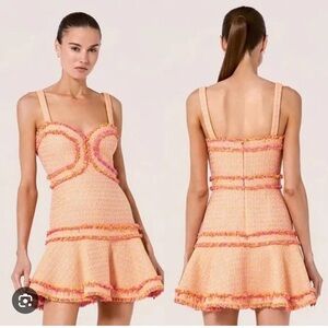 Alexis Medalia tweed mini dress pink and orange